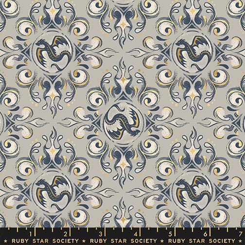 Fireglow- Oyster Metallic Emblem: Sold by the 1/2 yard
