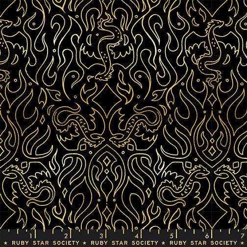 Fireglow- Black Metallic Scribe: Sold by the 1/2 yard