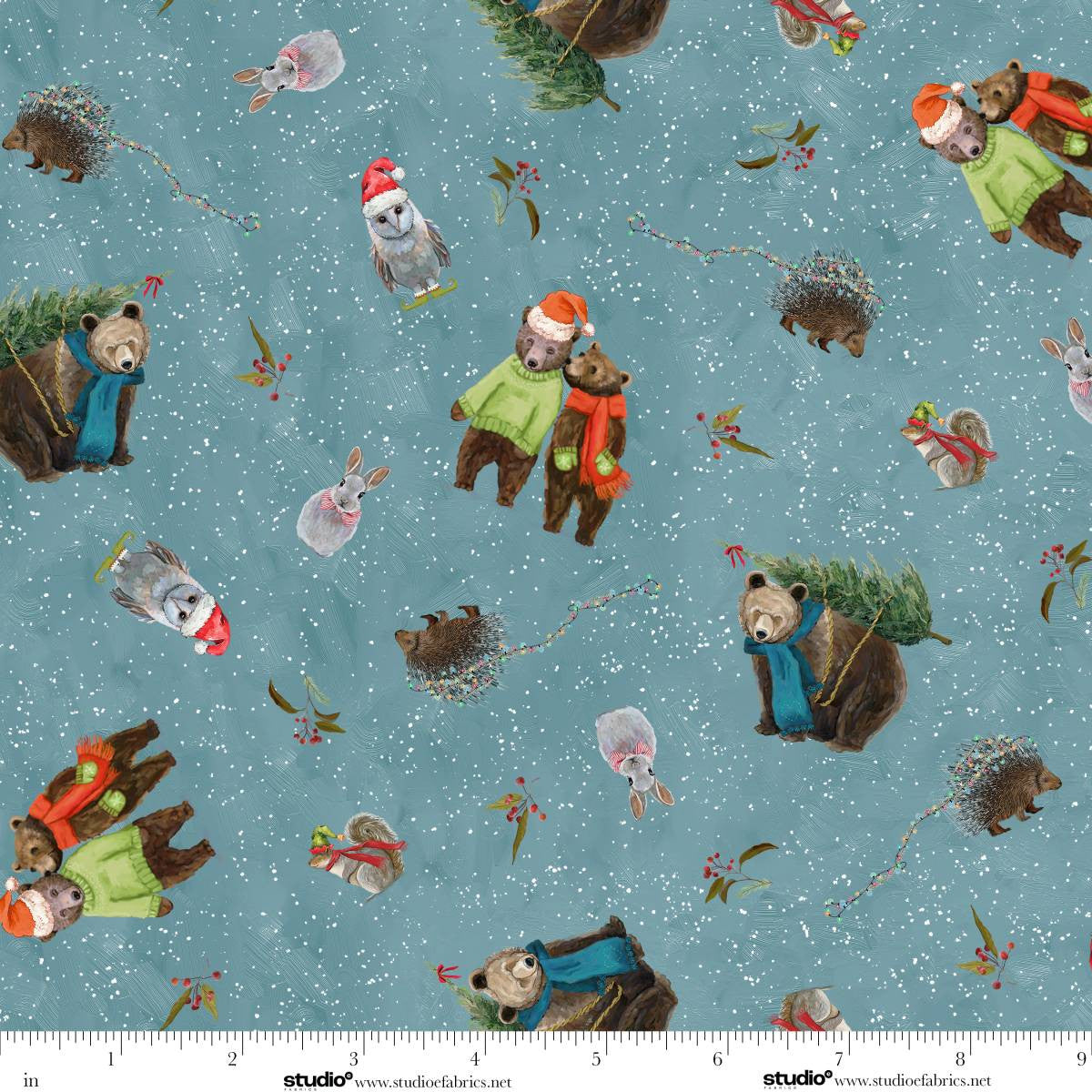 Holly Woods- Slate Woodland Toss: Sold by the 1/2 yard