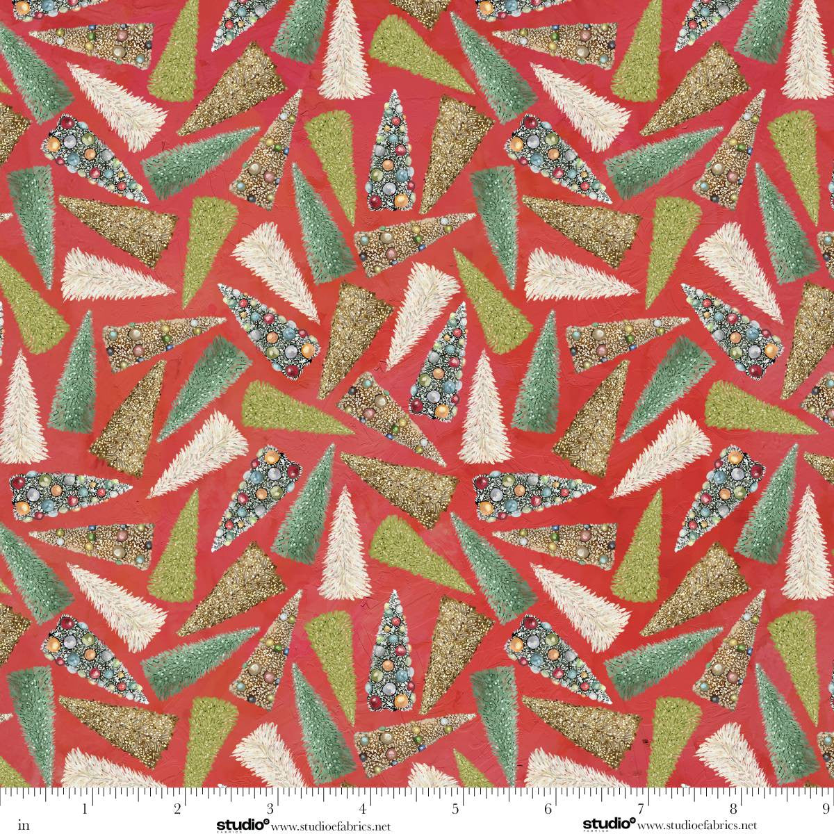 Holly Woods- Coral Bottlebrush Tree Toss: Sold by the 1/2 yard
