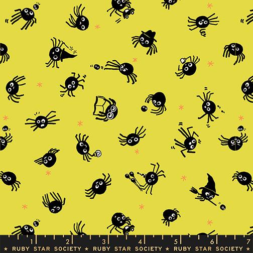 Freaky Familiar- Citron Spider Sense: Sold by the 1/2 Yard