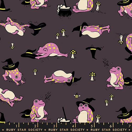Freaky Familiar- Eggplant Frogmiliars: Sold by the 1/2 Yard