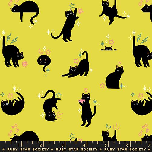 Freaky Familiar- Citron Catwalk: Sold by the 1/2 Yard