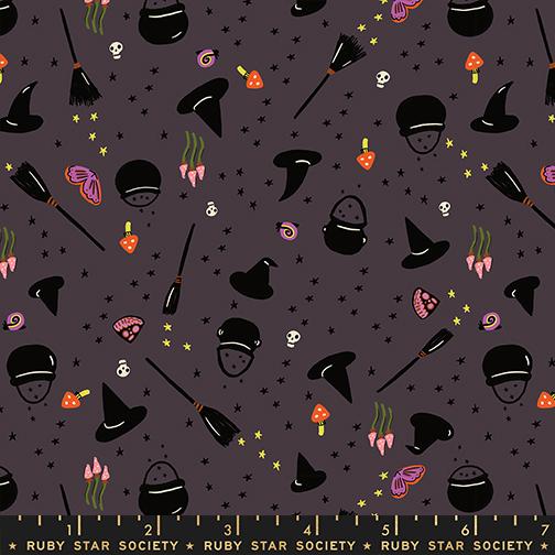 Freaky Familiar- Eggplant Witchy Women: Sold by the 1/2 Yard