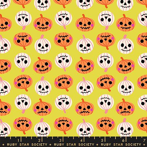 Freaky Familiar- Citron Pumpkin Party: Sold by the 1/2 Yard