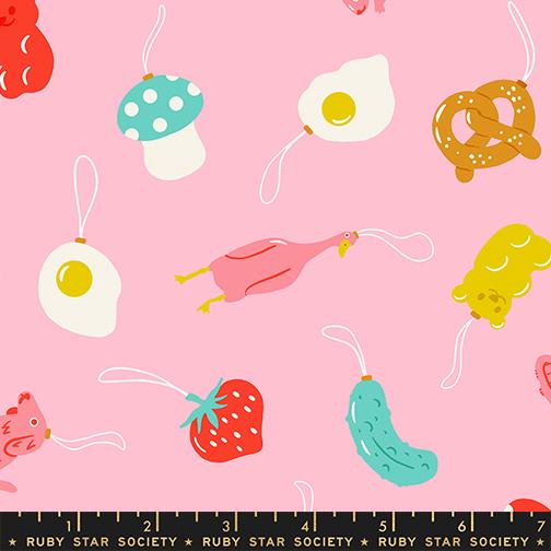 Merry Happy- Melody Pink Find the Pickle: Sold by the 1/2 yard