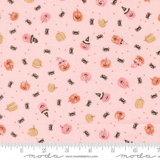 Purrs and Boos- Purrfect Pink Friendly Pumpkin and Spiders: Sold By The 1/2 Yard