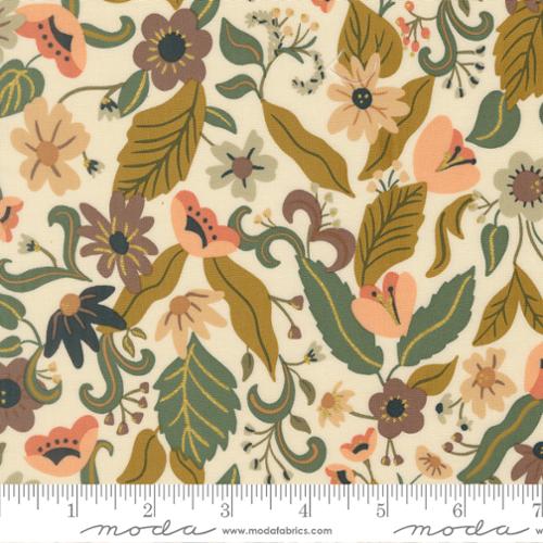 Sunlit Ruins- Metallic Cream Violet Haze: Sold By The 1/2 Yard