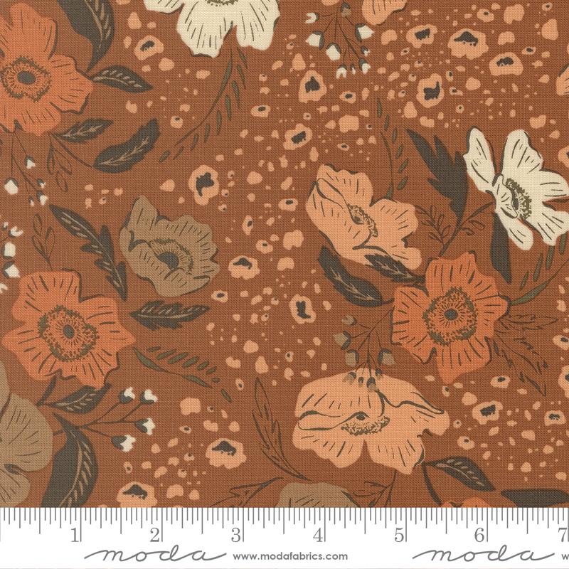 Wellspring- Dark Clay Flora Flourish: Sold By The 1/2 Yard