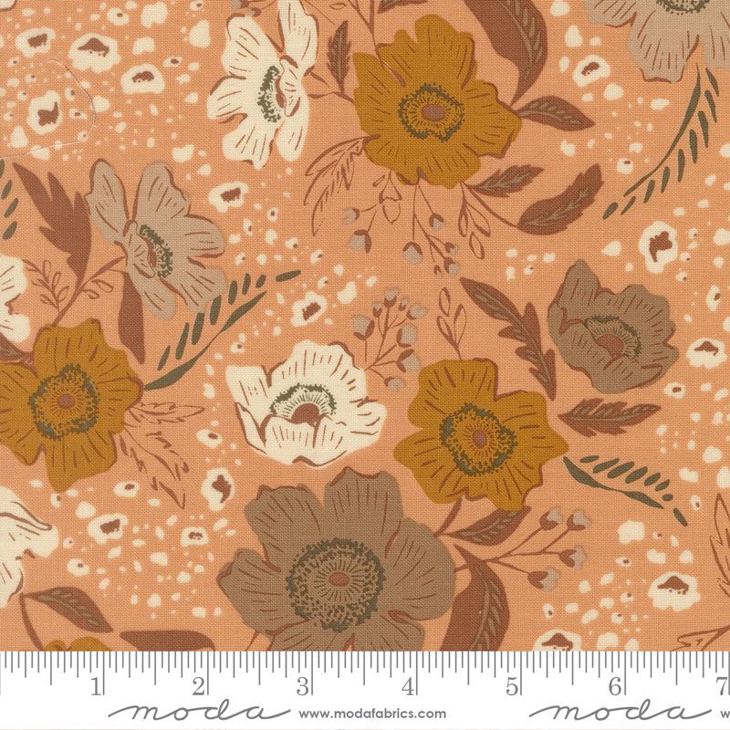 Wellspring- Coral Seashell Flora Flourish: Sold By The 1/2 Yard