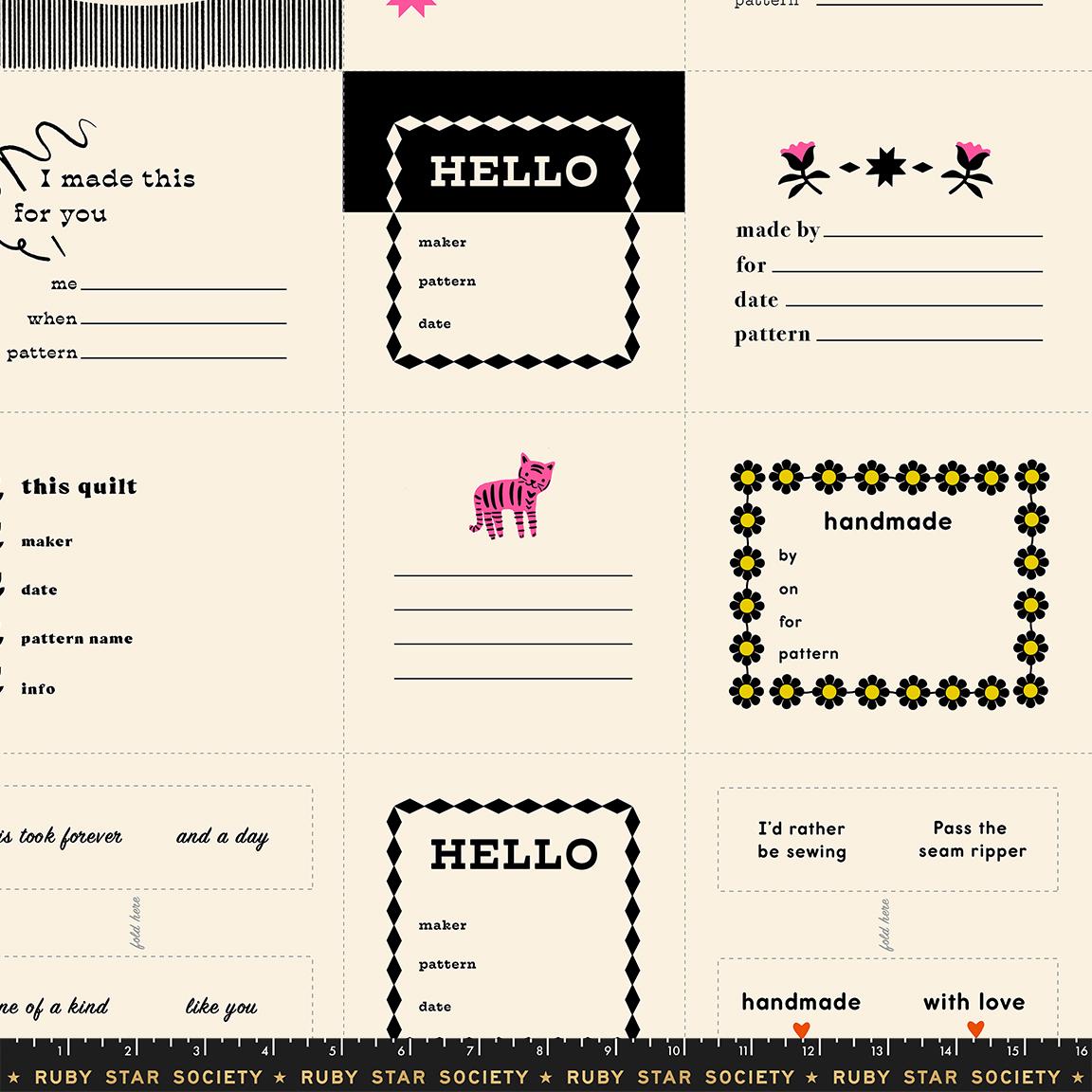 1-800-Calico- Black Thanks I Made This 24in Quilt Label Panel: Sold by the PANEL