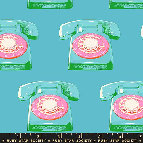 Sparkle Mart- Dark Turquoise Telephones: Sold by the 1/2 Yard