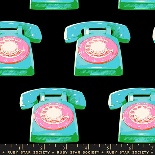 Sparkle Mart- Black Telephones: Sold by the 1/2 Yard