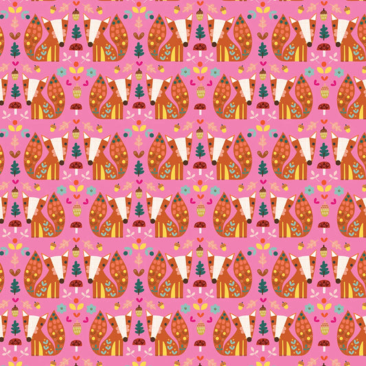 Amberwood- Pink Fancy Fox: Sold by the 1/2 yard