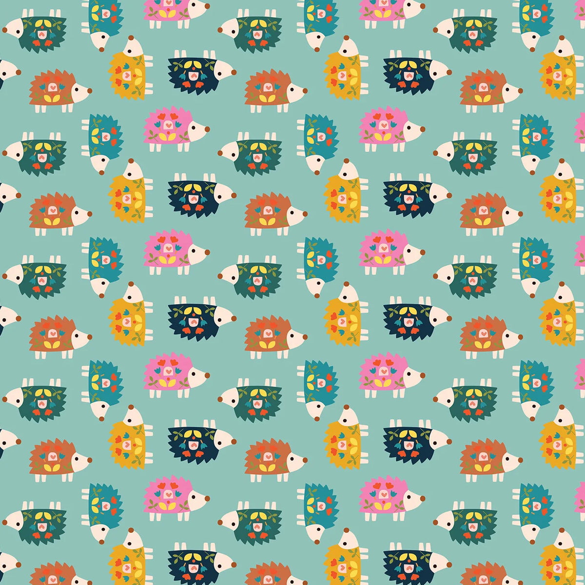 Amberwood- Teal Prickly Pals: Sold by the 1/2 yard