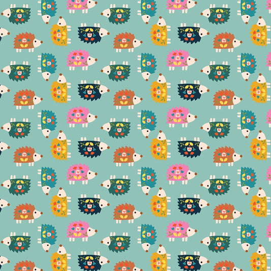 Amberwood- Teal Prickly Pals: Sold by the 1/2 yard