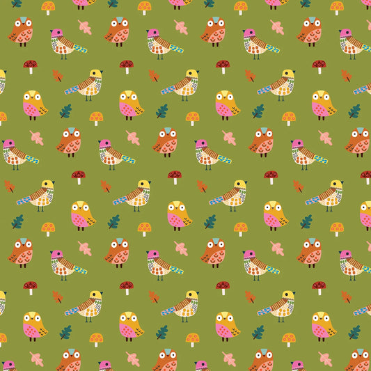Amberwood- Olive Woodland Chorus: Sold by the 1/2 yard