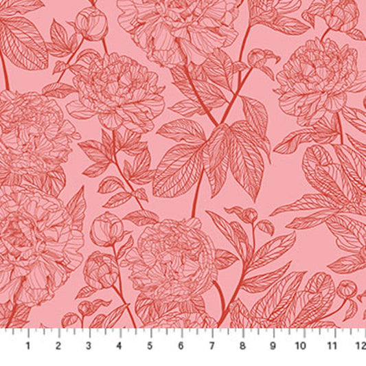 Indelible- Rouge Peony: Sold by the 1/2 yard