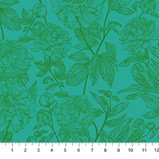 Indelible- Jade Peony: Sold by the 1/2 yard