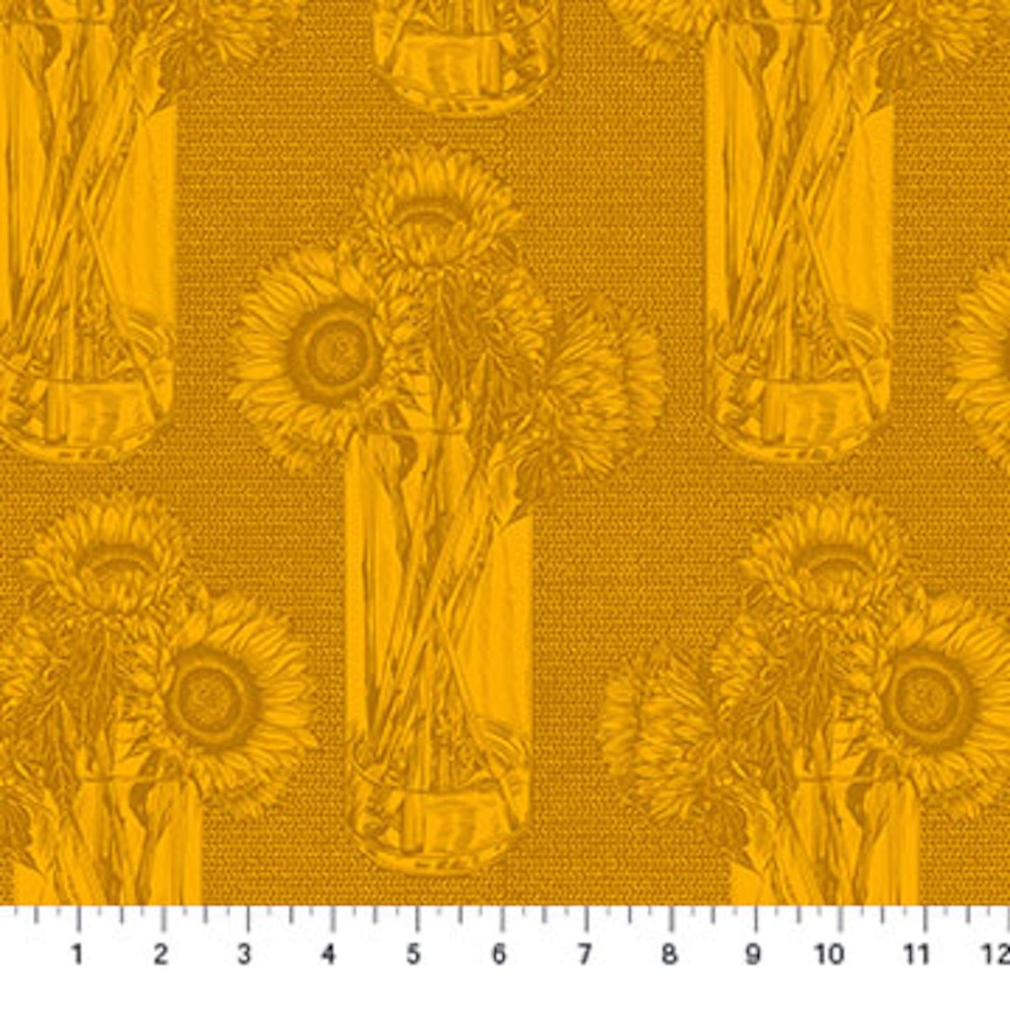 Indelible- Saffron Sunflowers: Sold by the 1/2 yard