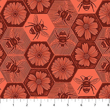 Indelible Ink- Coral Busy: Sold by the 1/2 yard