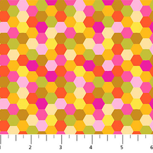 Piecework- Citrus Hexagons: Sold by the 1/2 yard