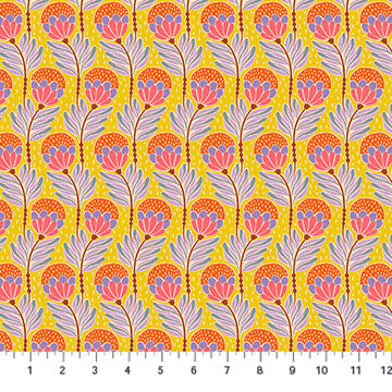 Shooting Star- Saffron Bouncy Blooms: Sold by the 1/2 yard