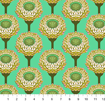 Iconic- Aqua Strawflower: Sold by the 1/2 yard