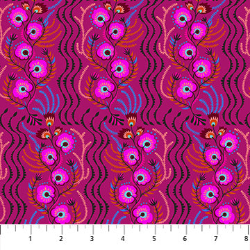 Allegory- Magenta Tambourine: Sold by the 1/2 yard