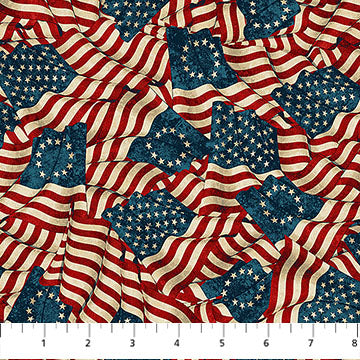 America 250 Stonehenge- Beige Multi Flags 108" Wide Backing: Sold By The 1/2 Yard
