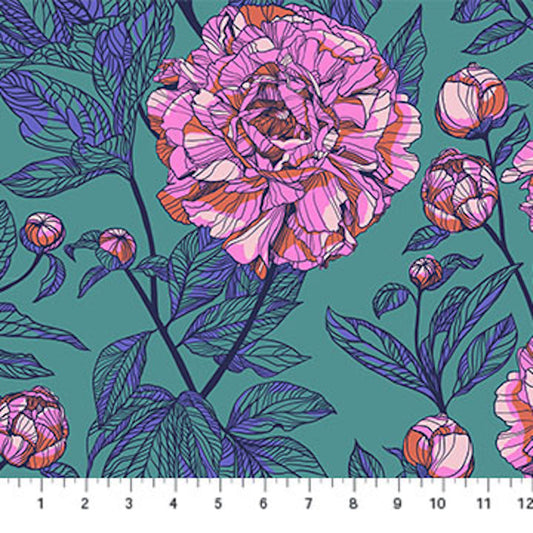 Indelible- Jade Peony 108" Wide Backing: Sold by the 1/2 yard