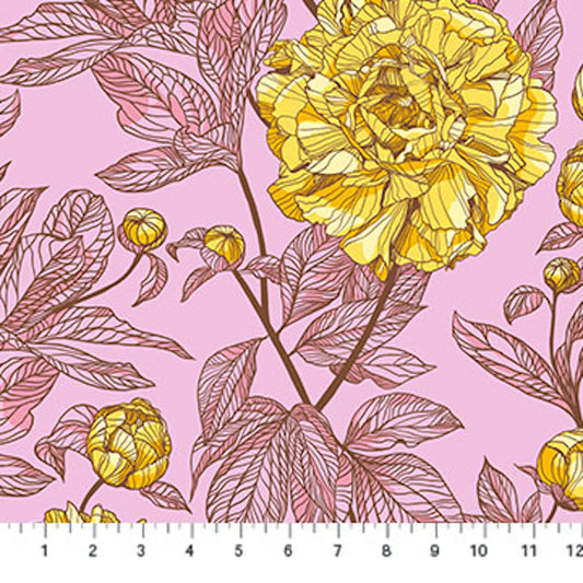 Indelible- Sunshine Peony 108" Wide Backing: Sold by the 1/2 yard
