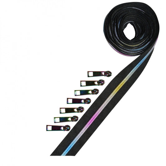 Metallic Zipper Tape- Black Rainbow