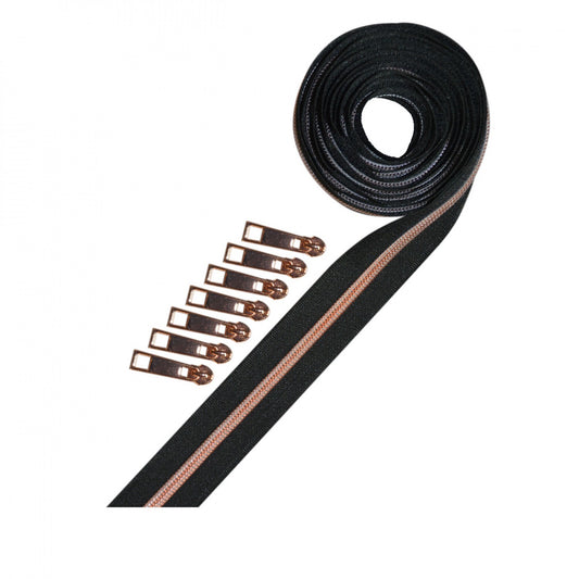 Metallic Zipper Tape- Black Rose Gold