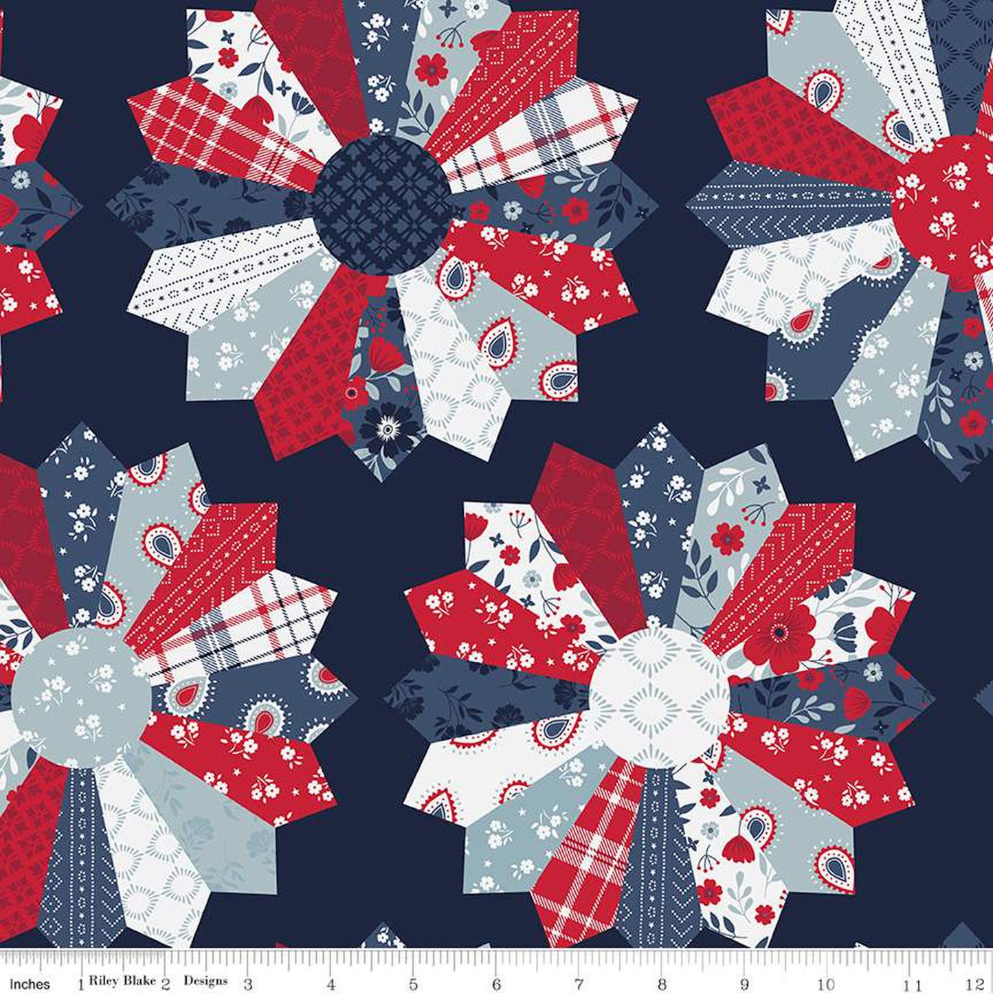 American Beauty- Navy Dresden: Sold by the 1/2 yard