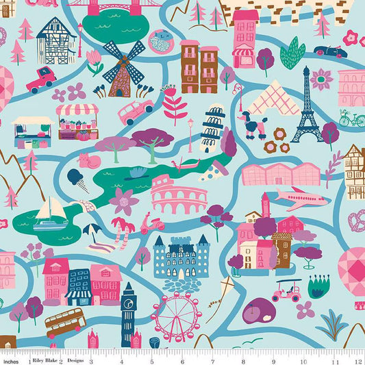 The Genesis of a Journey- Blue It Takes A Village: Sold by the 1/2 yard