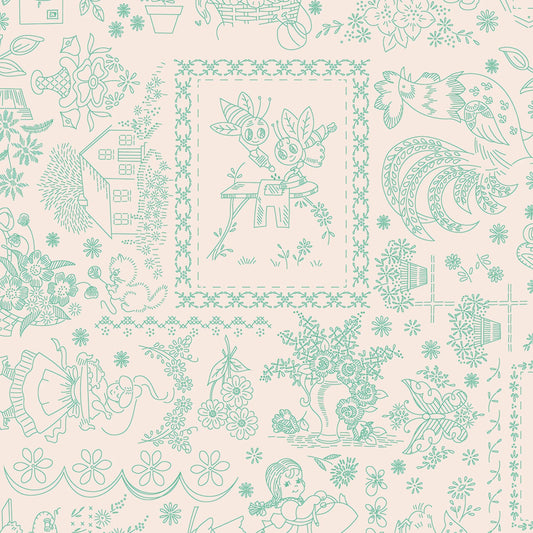 Berry & Sage- Latte Embroidery: Sold by the 1/2 yard