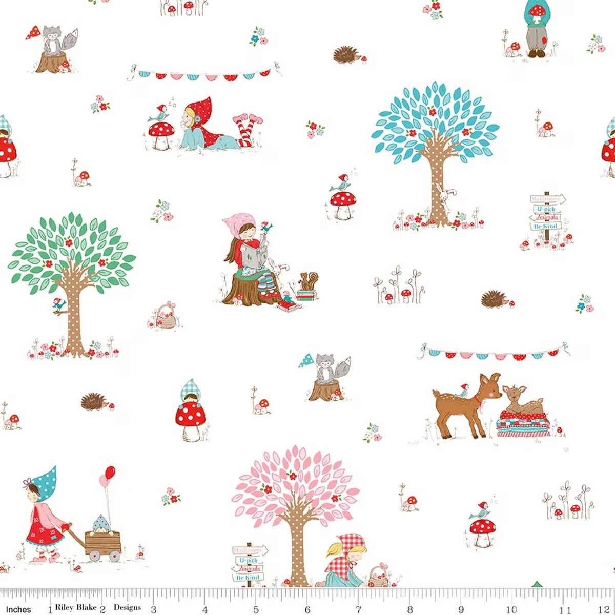Whimsical Woodland- White Main: Sold By The 1/2 Yard