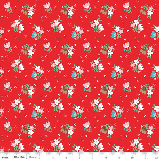 Whimsical Woodland- Red Floral: Sold By The 1/2 Yard