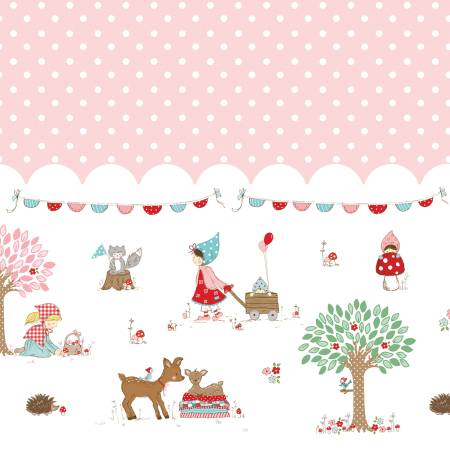 Whimsical Woodland- Pink Border Print: Sold By The 1/2 Yard