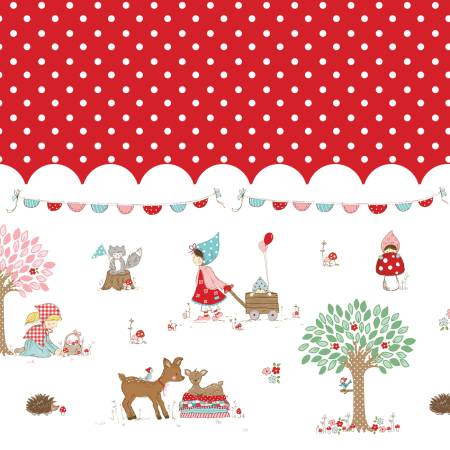 Whimsical Woodland- Red Border Print: Sold By The 1/2 Yard