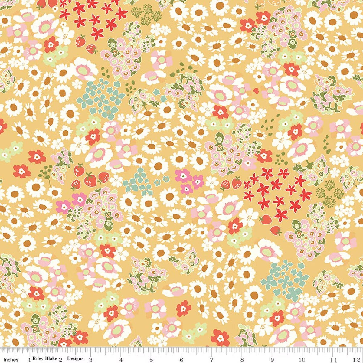 Cotton Nook- Yellow Flowerbed: Sold by the 1/2 yard