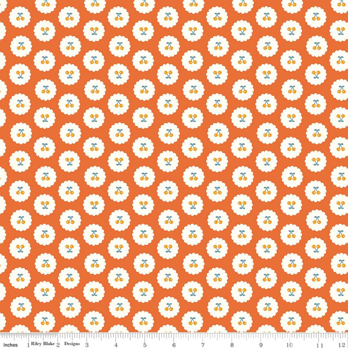 Cotton Nook- Orange Cherries: Sold by the 1/2 yard
