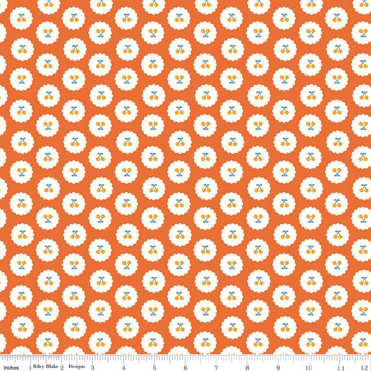 Cotton Nook- Orange Cherries: Sold by the 1/2 yard
