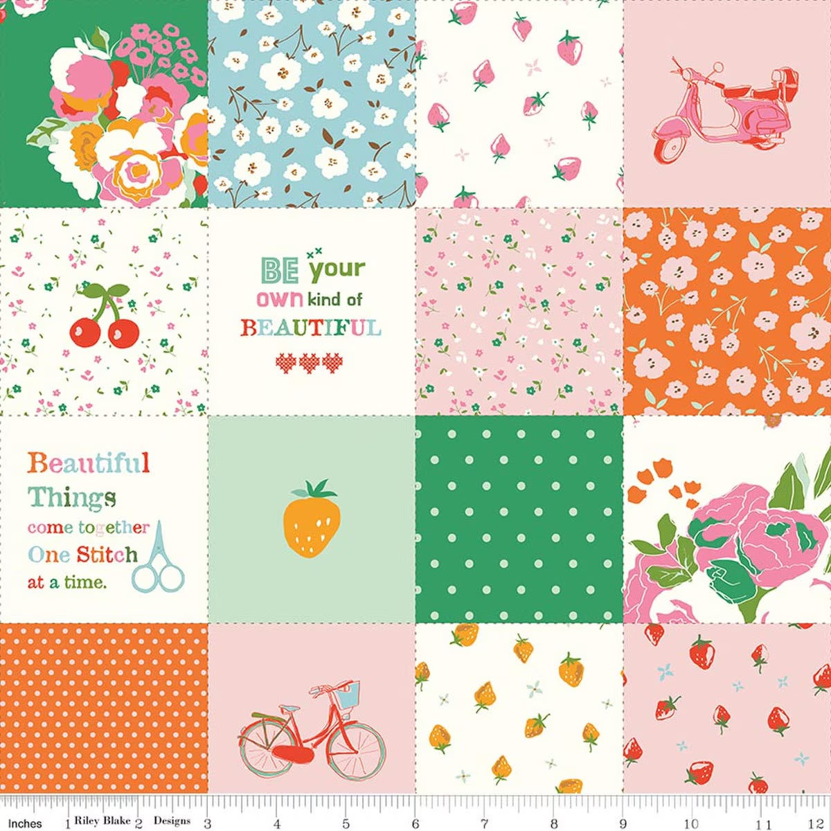 Cotton Nook- Green Patchwork: Sold by the 1/2 yard