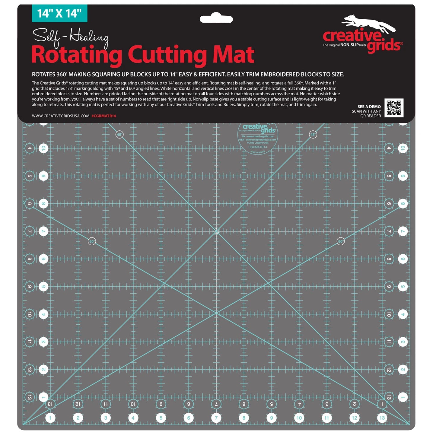 Creative Grids- Self Healing Rotating Rotary Cutting Mat: 14in x 14in