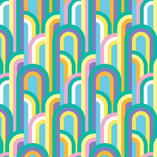 High in the Sky- Multi Rainbows Forever: Sold by the 1/2 Yard