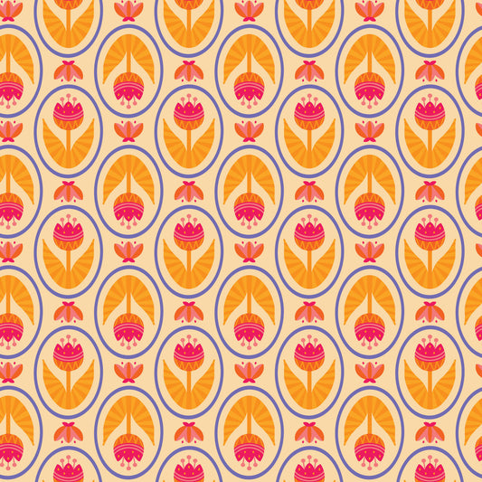 Blooming Garden- Orange Tulip Love: Sold by the 1/2 Yard