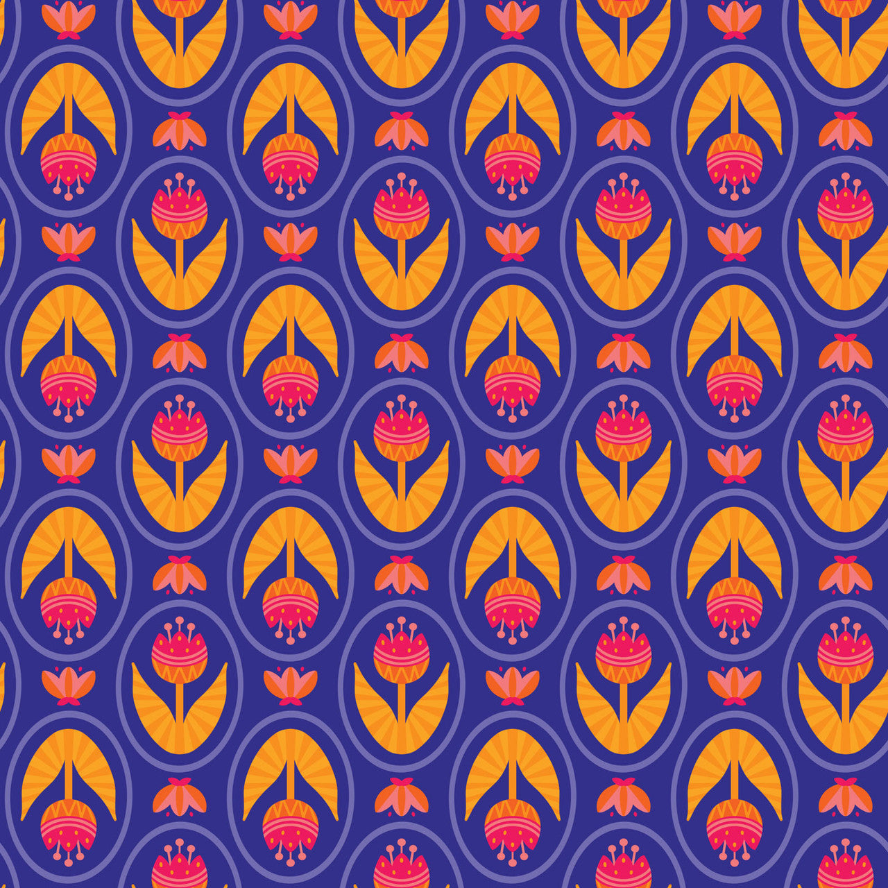 Blooming Garden- Blue Tulip Love: Sold by the 1/2 Yard