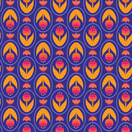Blooming Garden- Blue Tulip Love: Sold by the 1/2 Yard